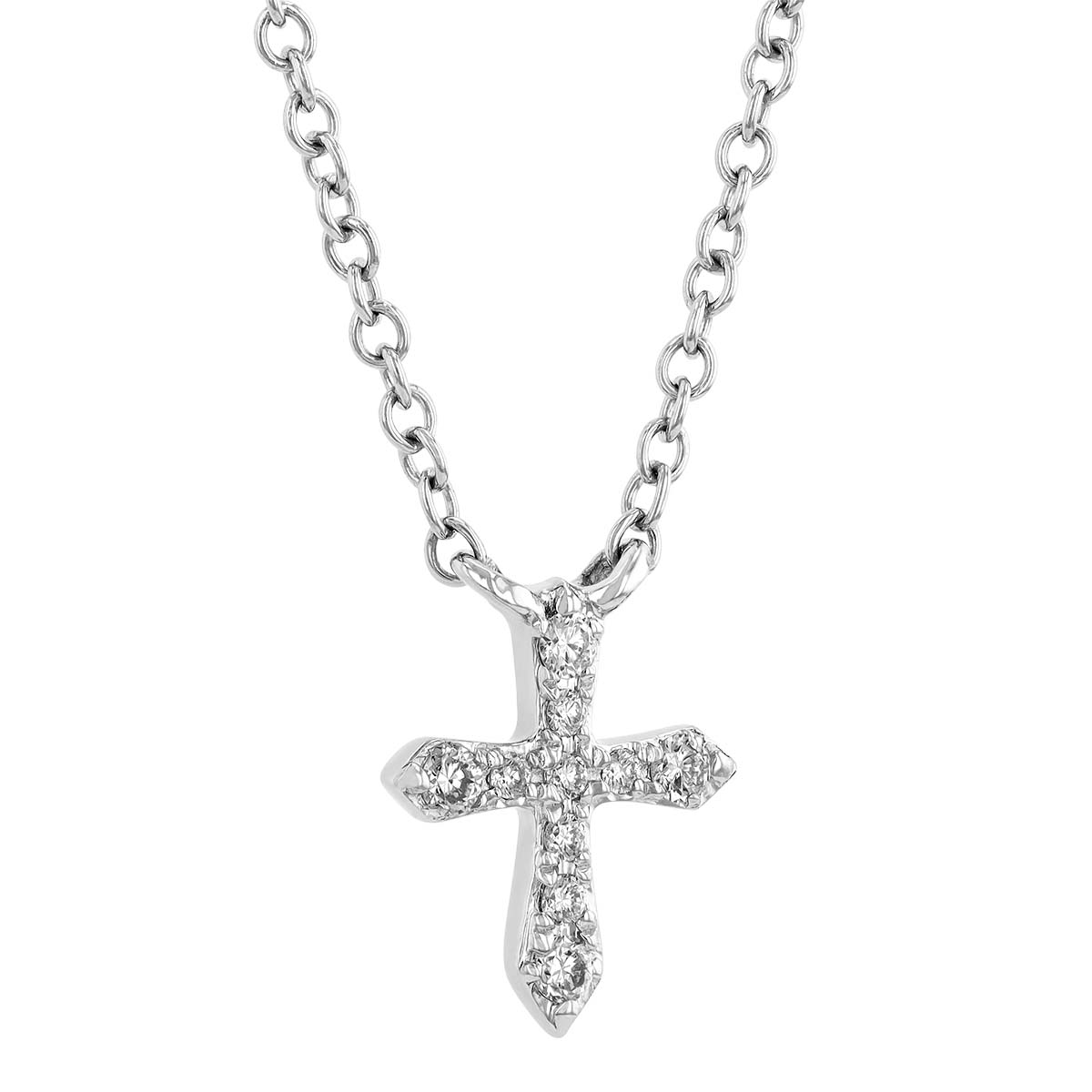 10 Diamond Cross Necklace in White Gold, 18